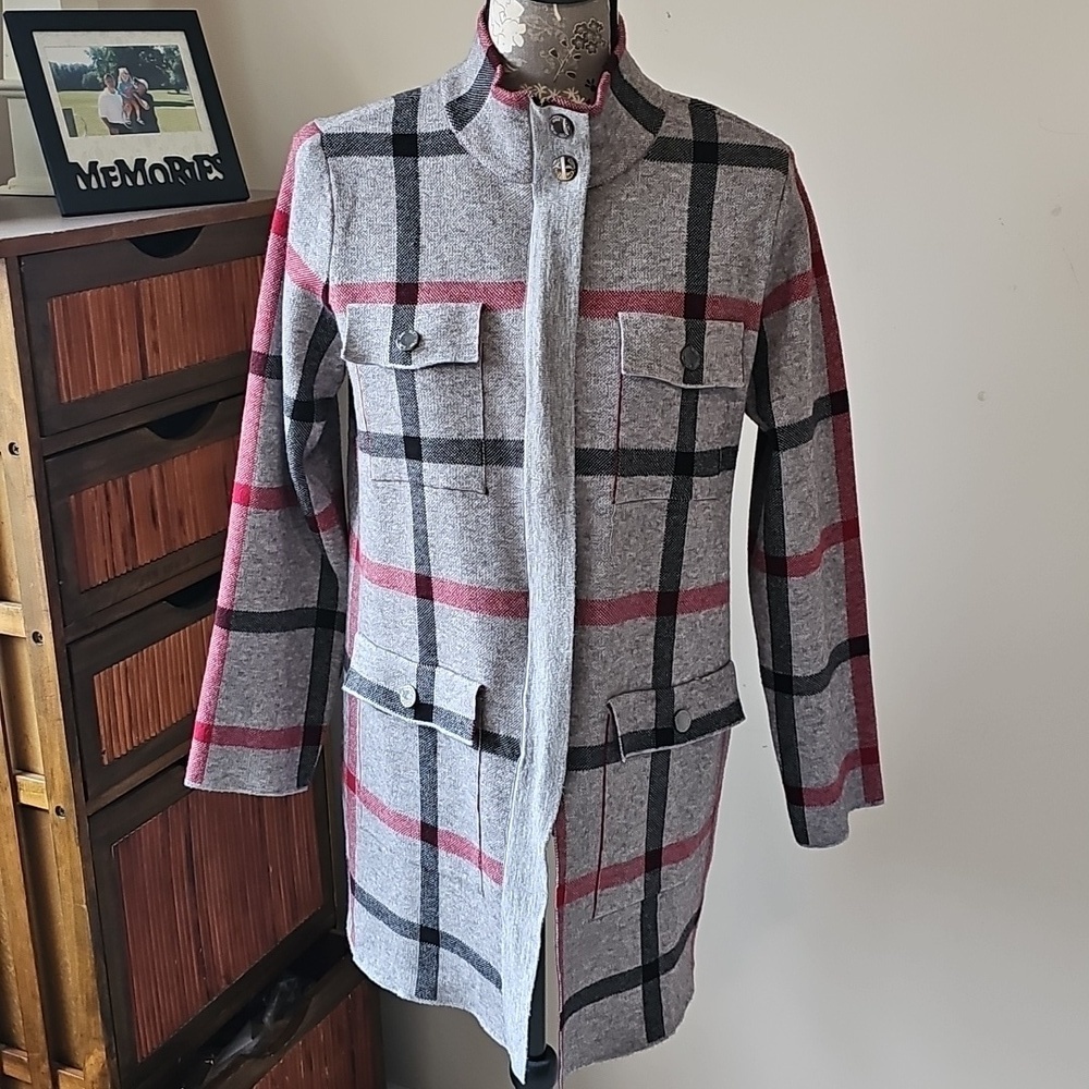 ANNE KLEIN PLAID SWEATER JACKET M‎